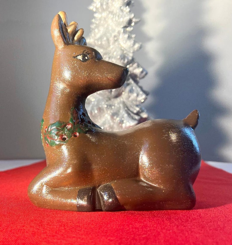Light up Ceramic Christmas Deer Holiday Deer Hand Painted Deer Etsy