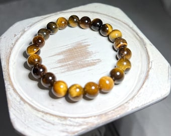 Natural Yellow Tiger Eye 8 mm  Beaded Bracelet- Healing Bracelet-Women/Men Bracelet