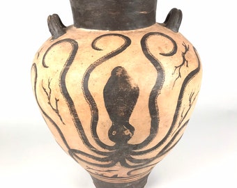 Greek Amphora, pottery ceramic artistic. Greece ancient. Ancient Minoan reproduction. Vase reproduction. Marine Tradition. Artistic ceramics