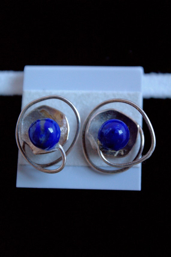 Vintage Lapis Lazuli and Sterling Silver Studs