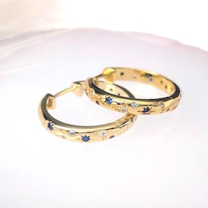 Gold CZ Starburst Hoop Ohrringe ||  Zirkonia, Goldohrringe, Minimal, himmlischer Schmuck