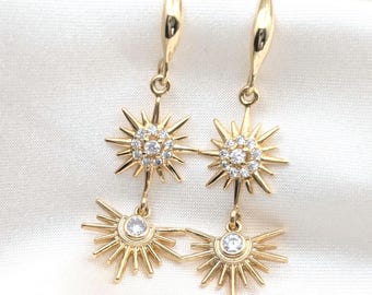 Örhängen med stjärnformad guldfärg - Celestial Star-örhängen, långa guldörhängen, Celestial Bridal-örhängen, bröllopssmycken, födelsedagspresent