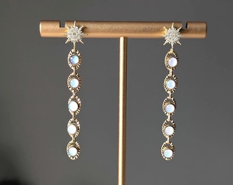 Gold Opalite Fringe Earrings - Celestial Opal Drop Earrings, Bridal Earrings, Chain Drop Earrings, Special Occasion Earrings,Bridesmaid Gift