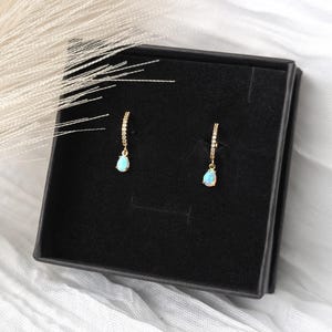 Gold Opal Drop Huggie Hoop Earrings - Gold Hoops, Opal Bridal Jewelry, Everyday Jewelry