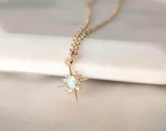 Gold Opal Nordstern Anhänger Halskette - Himmlischer Schmuck, Zierliche Goldkette, Goldstern Halskette, Schmuck für jeden Tag, Geburtstagsgeschenk Freund