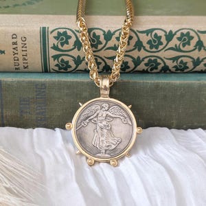 Collar con medallón de moneda Liberty vintage de oro - Réplica de moneda francesa de inspiración vintage, collar llamativo de oro macizo