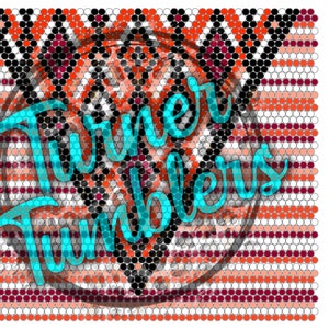 May include: A red, white, and black geometric pattern with a turquoise and white logo that says "Turner Tumblers".