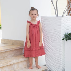 Abito in lino per bambine, abito in lino color bacca, abito in lino per bambine