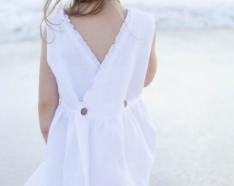 Weißes Leinenkleid, Mädchen Leinenkleid, Baby weißes Kleid, weißes Kleinkind Kleid