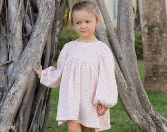 Musselin Mädchenkleid, Bio-Baumwolle Mädchenkleid, Puffärmel Mädchenkleid, Babymädchen Musselinkleid