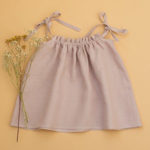 Powder Linen Girls Top: Tie Strap Toddler Blouse