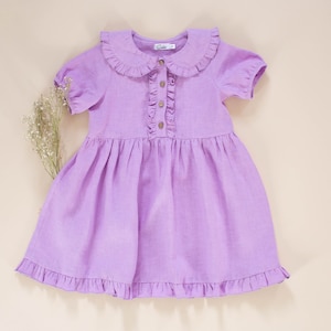 Linen Ruffle Dress: Purple Toddler Girl Outfit