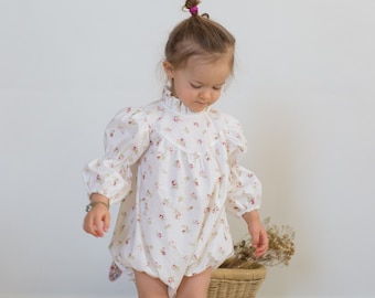 Organic Cotton Baby Romper: Floral Bubble Playsuit, Long Sleeves