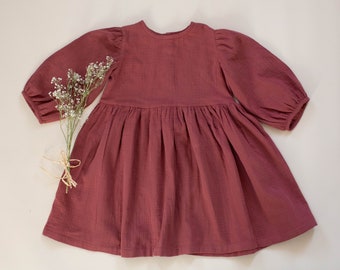 Girls Organic cotton dress, Muslin girls dress,  Toddler muslin dress, Toddler organic cotton dress