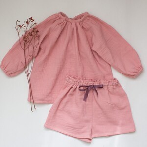 Muslin girls set, muslin baby set, pink girls set, toddler muslin set, toddler organic cotton set
