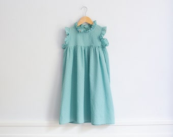 Cotton girls dress, ruffle girls dress, cotton toddler dress