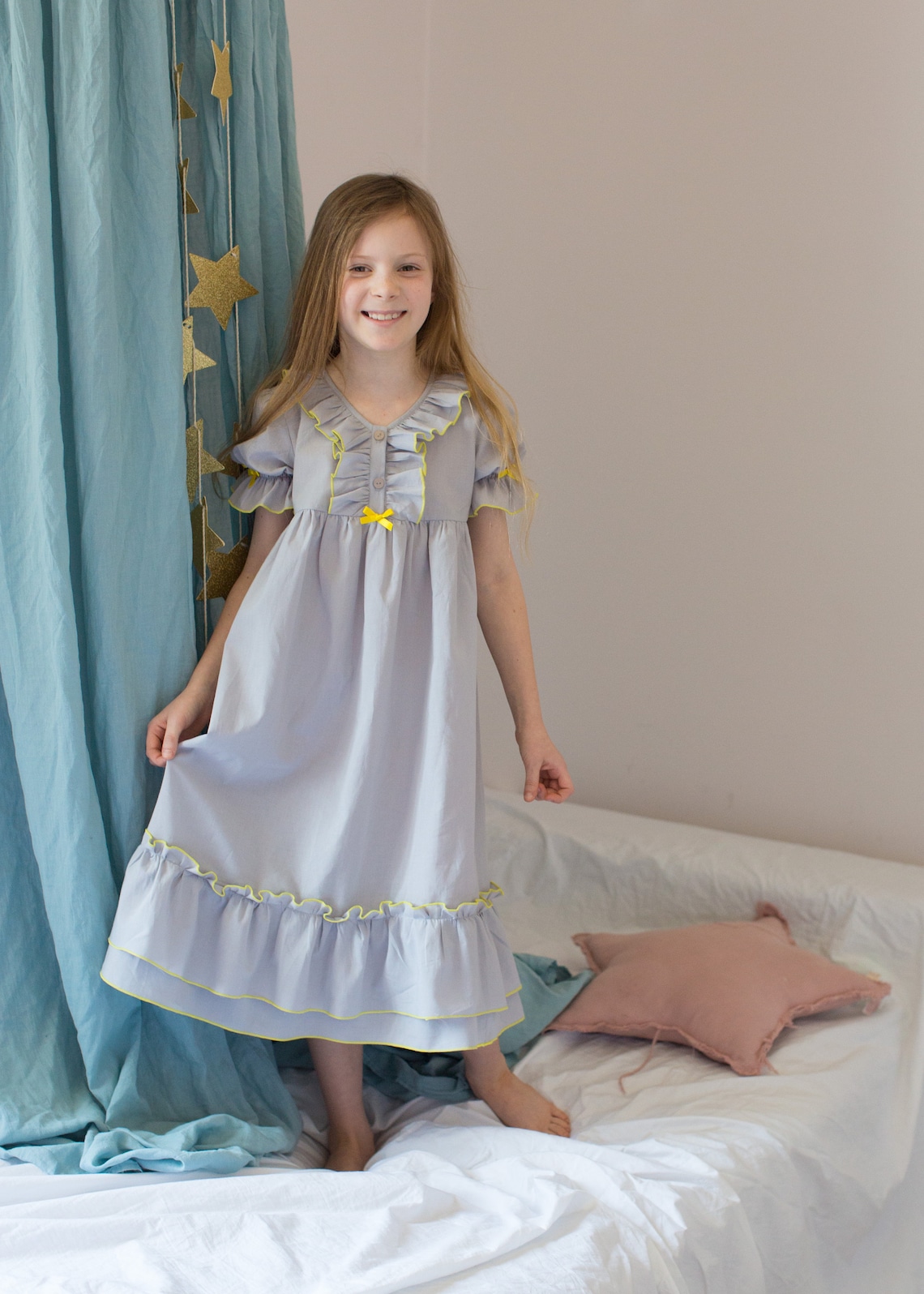 Girls Cotton Nightdress Girls Nightgown 2 Colors Etsy