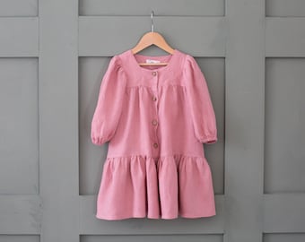 Linen girls dress, pink girls dress, babygirl dress, linen toddler dress, pink baby dress, pink toddler dress