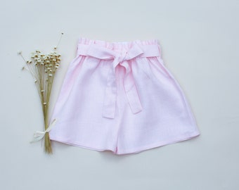 Mädchen Leinen Shorts, Kleinkind Shorts, Leinen Mädchen Shorts, Mädchen rosa Boden, Mädchen rosa Shorts