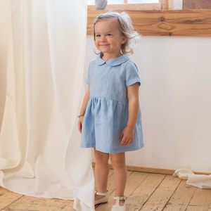 Linen girls dress, blue girls dress, babygirl dress, linen toddler dress, pink baby dress, blue toddler dress, Peter Pan collar dress