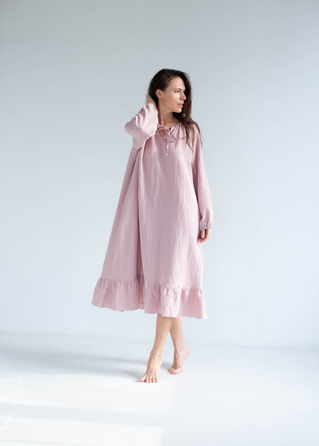 Women Nightgown, Organic Cotton Nightdress, Muslin Nightdress, Muslin