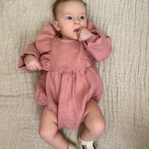 Girls romper, Ruffle girls romper, bubble romper, toddler romper, blush girls romper