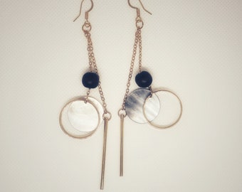Metal mixed media earrings with hoops