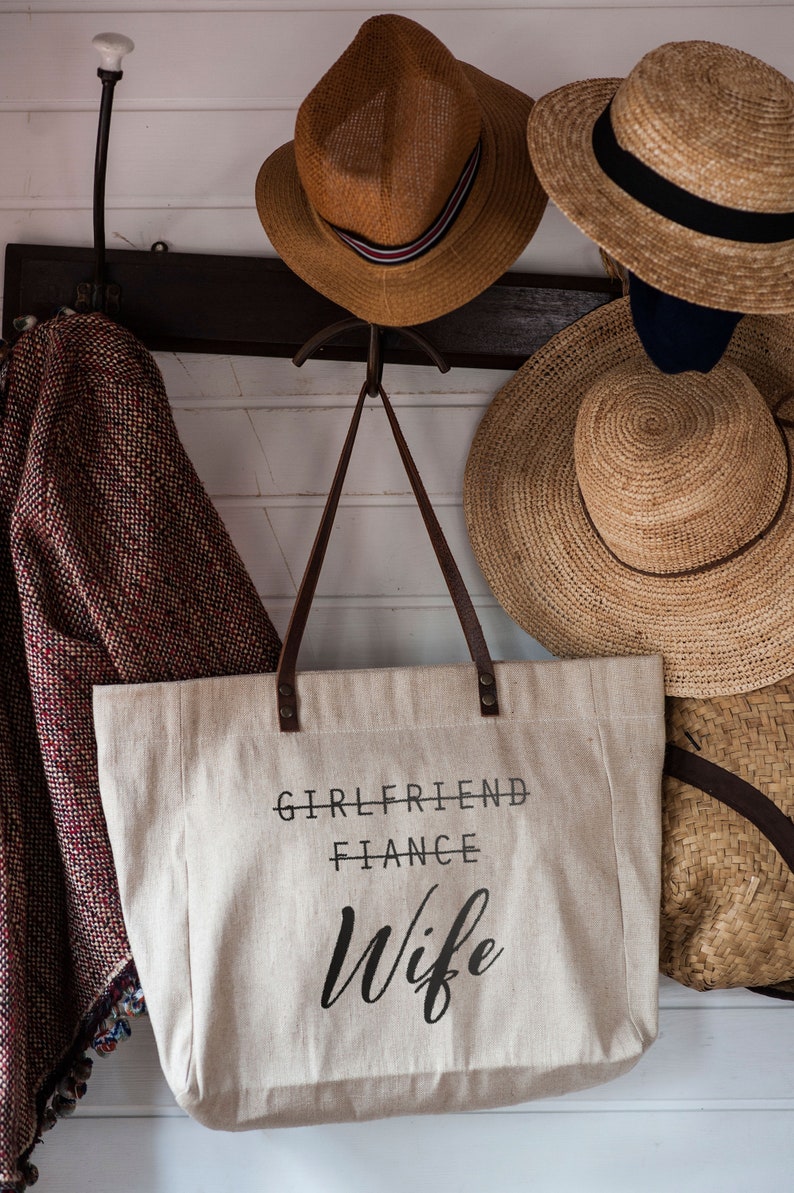 Natural Linen Tote Bag Made In Eu Girlfriend Fiance WIFE 100/% Hand made