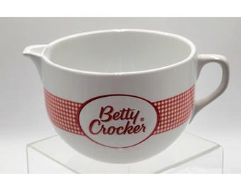 Betty Crocker-mengkom grote keramische schenktuit met witte en rode gingham-ruit