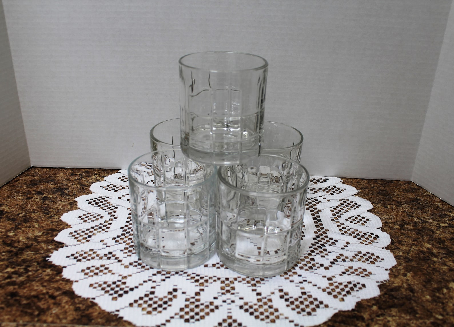 Vintage Anchor Hocking Drinking Glasses Clear Tartan Design Etsy