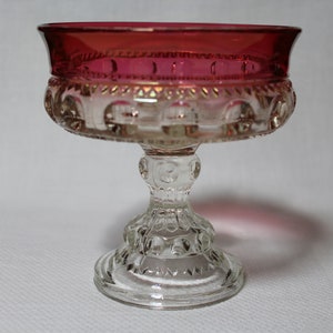 Vintage King's Crown Ruby Flashed Top and Clear Bowl by Tiffin Glass Pedestal Compote Thumbprint