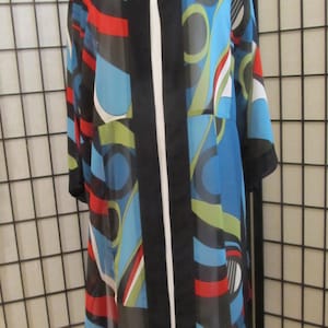 Vintage UNITS duster boho kimono tunic cover size Large geometric design mid-calf