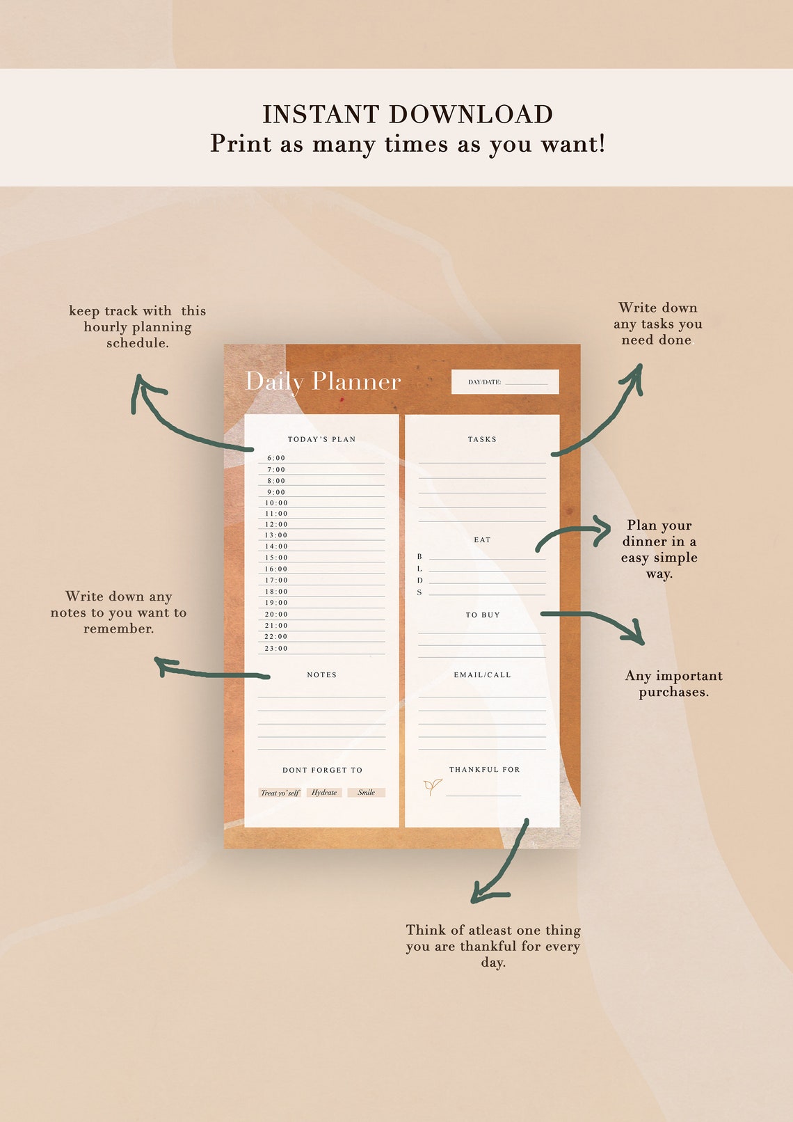 Printable Daily Planner Boho Digital Print | Etsy