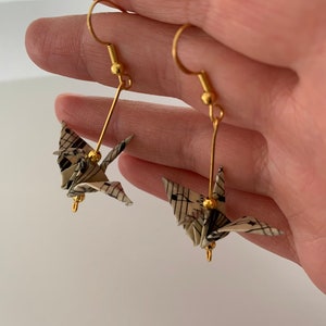 Origami Handmade Crane Earrings made from vintage music score pages for Music Lovers