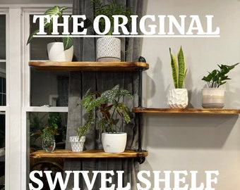 Swivel Industrial Pipe Shelf for Window or Wall, 3 tier Plant shelf, Black Pipe Shelf, Wall Shelf, Rotating Plant stand, Home Decor