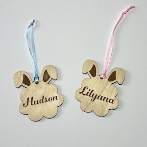 Personalized Easter Basket Name Tags,Easter Bunny Ears Name Tags, Bunny Ears Name Tag for Easter Basket Gift, Wooden Bunny Ears Cotton Tail