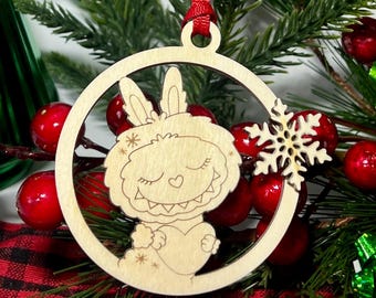 Cute Cartoon Monster Doll holding a heart, Christmas Ornament, Doll Design, Merry Christmas, Wood ornament, Laser engraved