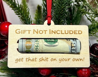 Funny Wooden Christmas Ornament Money Holder, Gift Card, Gift not included