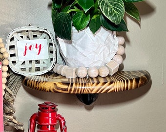 Rustic Half Moon Wood Shelf | Industrial Pipe, Plant Display