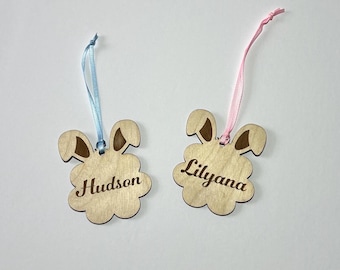 Personalized Easter Basket Name Tags,Easter Bunny Ears Name Tags, Bunny Ears Name Tag for Easter Basket Gift, Wooden Bunny Ears Cotton Tail