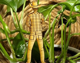 Peeing Cowboy Plant Stake, Plant Ornament, Wooded Plant Decor, Funny Plant Gift, Rotation maker