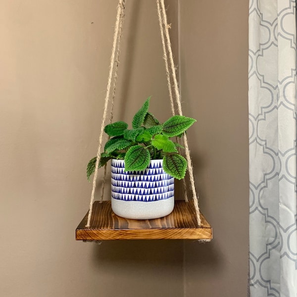 Rope Hanging Plant Shelf | Floating Shelf | Hanging Plant Shelf | Plant hanger | Jute Hanging Shelf | Home Decor