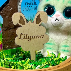 Personalized Easter Basket Name Tags,Easter Bunny Ears Name Tags, Bunny Ears Name Tag for Easter Basket Gift, Wooden Bunny Ears Cotton Tail