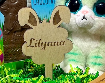 Personalized Easter Basket Name Tags,Easter Bunny Ears Name Tags, Bunny Ears Name Tag for Easter Basket Gift, Wooden Bunny Ears Cotton Tail