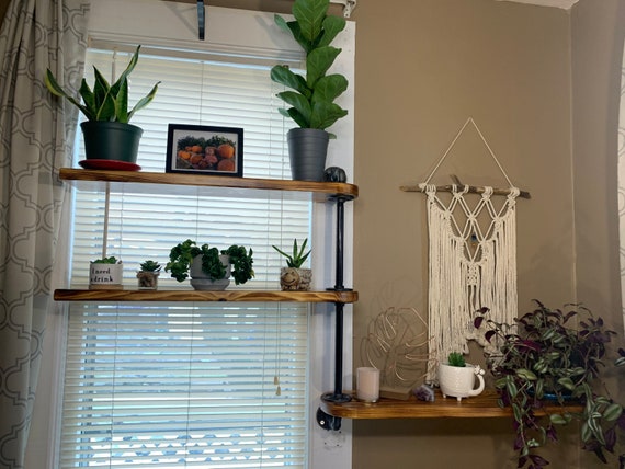 Black/Rustic 3-Tier Industrial Wall Shelf