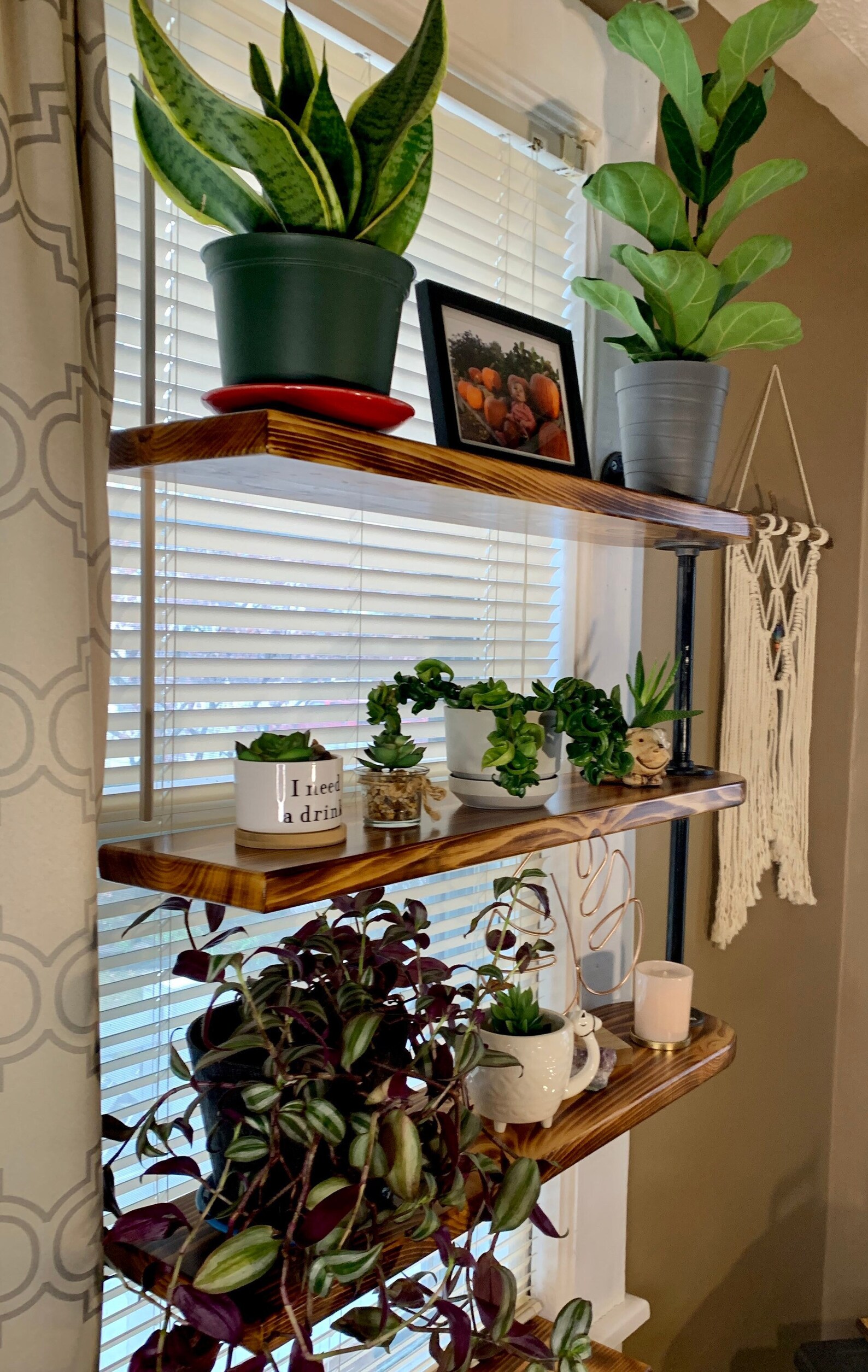 Swivel Industrial Pipe Shelf for Window or Wall, 3 Tier Plant Shelf