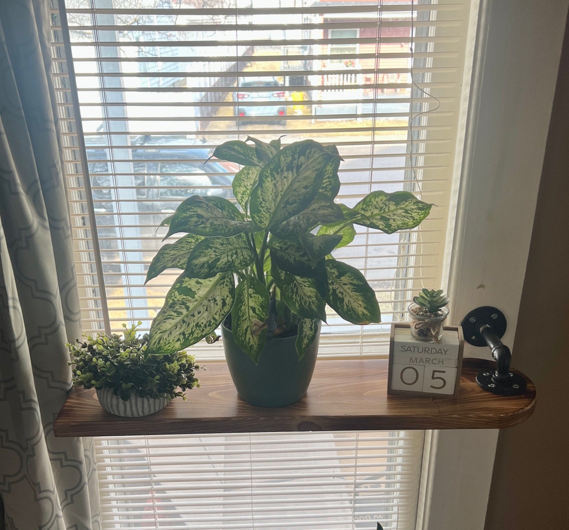Window Plant Shelf Single Swivel Industrial Pipe Shelf Black Etsy