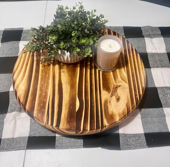 Burnt Wood Lazy Susan - Farmhouse Tabletop Spice Organizer