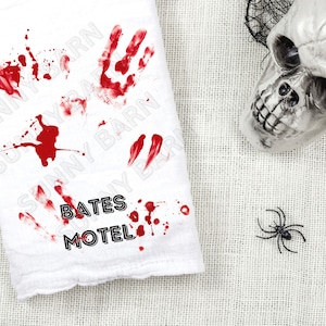 Bloody Hand Prints Bates Motel Guest Tea Towel Bathroom Kitchen Flour Sack Horror Halloween Blood Crime Scene Rockabilly Punk Psychobilly
