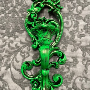 Vintage Gothic Romantic Victorian Baroque Single Candle Holder Wall Syroco Green and Black Sconce Gothic Home Decor